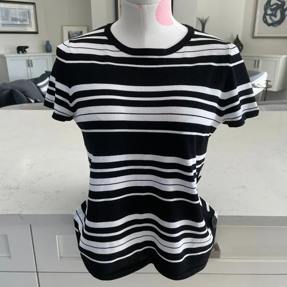 Rino Rossi Knits SS Crew Neck Rayon & Nylon Striped Knit Top Black + White Sz M - Picture 9 of 9